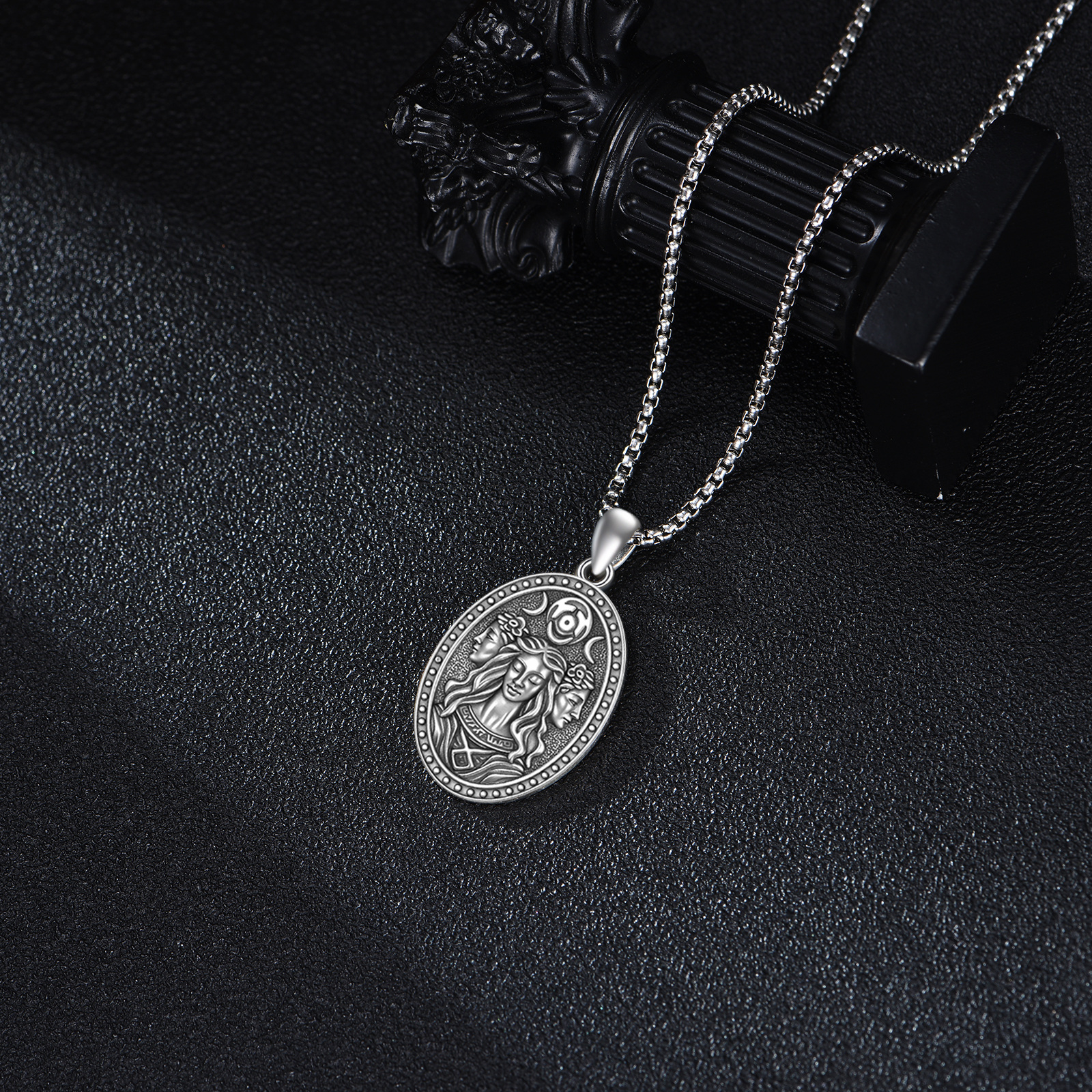 Women's 925 Sterling Silver Hecate Triple Goddess & Key Pendant Necklace